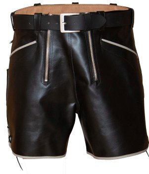 Preview: kurze Lederhose Glattleder Gürtellederhose + 2 RV schwarz